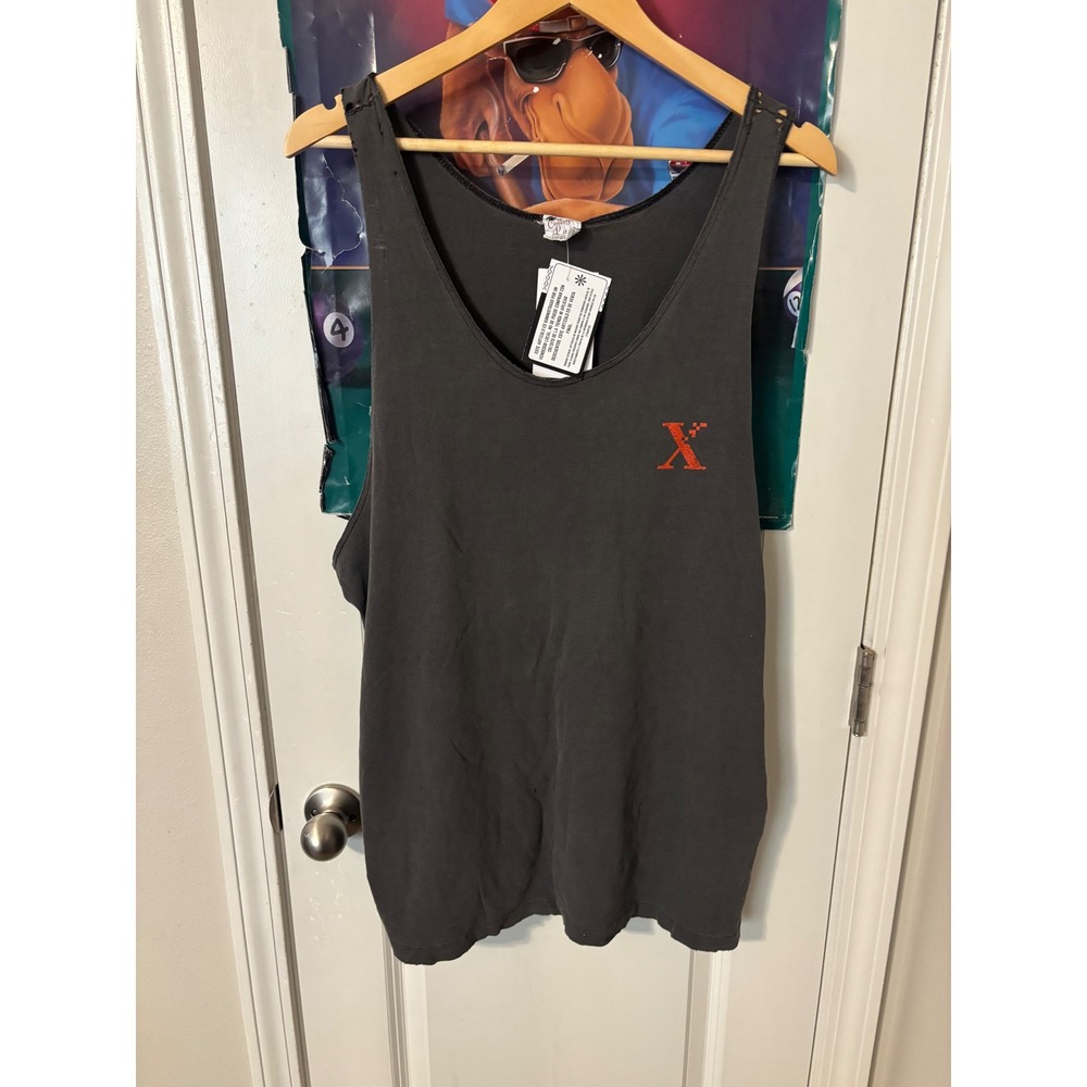 Vintage College Lane Tank Top Mens XL Faded Black Cotton Sleeveless X Graphic